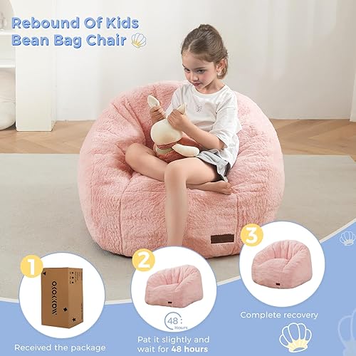 Miniatura 9 de MAXYOYO Puf para niños, sofá con forma de concha para niños y niñas, sofá puff para sala de juegos, cuarto de bebé, color rosa