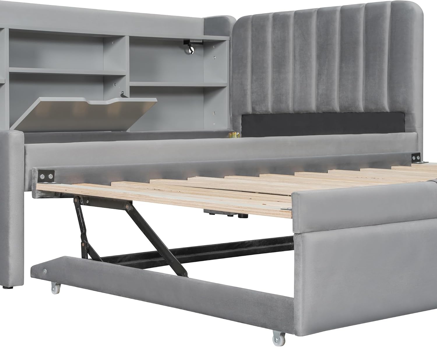 Close-up of trundle bed mechanism