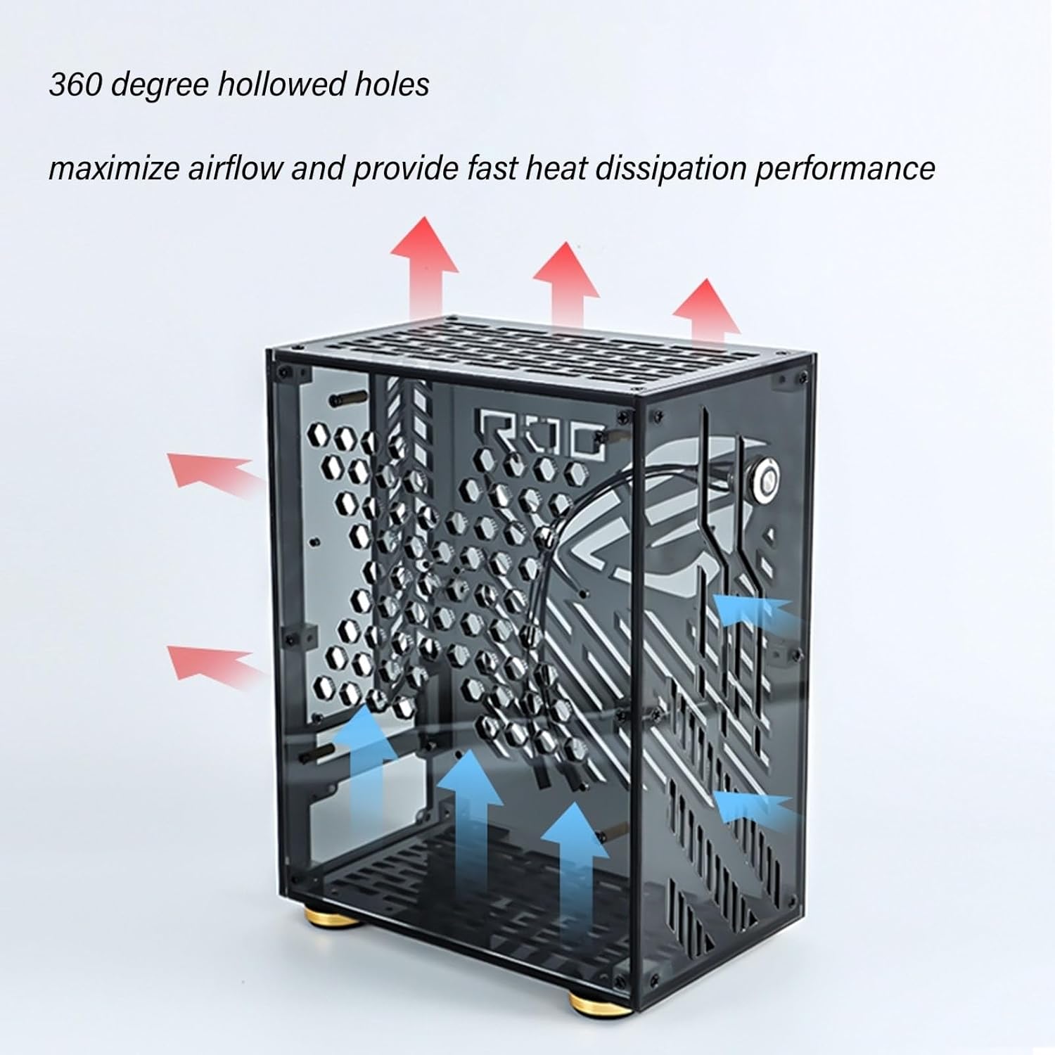 Mini ITX Case, Clear Side Panel, 4.3L Capacity, 360 Degree Cooling, Acrylic Small Form Factor Case for Mini ITX Motherboard (Black), Denash7ftagrnigs-12
