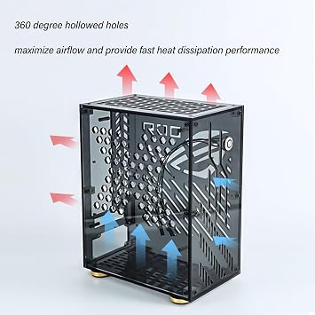 Mini ITX Case, Clear Side Panel, 4.3L Capacity, 360 Degree Cooling, Acrylic Small Form Factor Case for Mini ITX Motherboard (Black), Denash7ftagrnigs-12