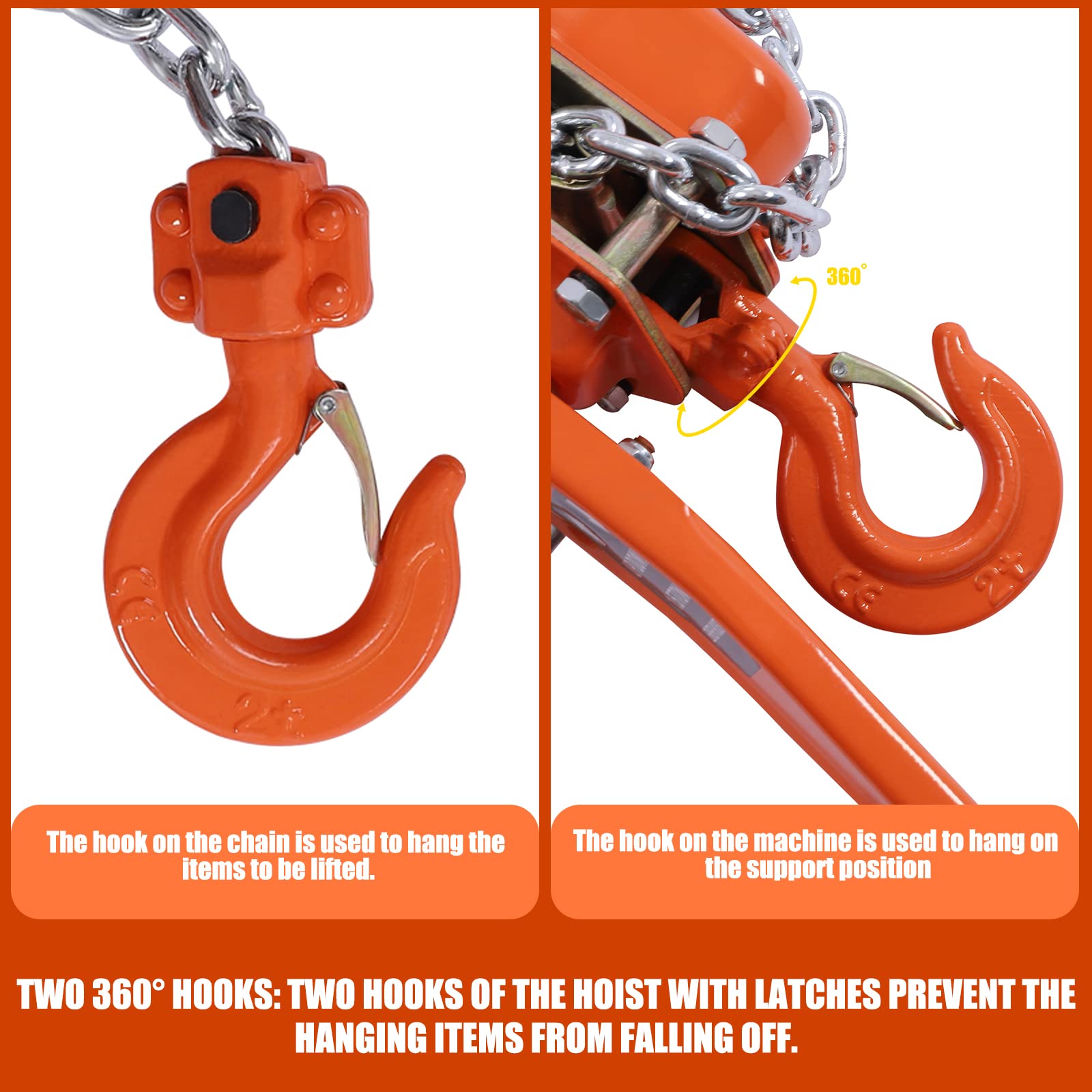 NOLANTISI Manual Lever Chain Hoist with 1-1/2 TON Lifting Capacity and Adjustable 20 FT Chain Length, 3300 LBS Double Ratchet Brake, G80 Grade Alloy Steel Chain, and Carrying Bag Included, Orange