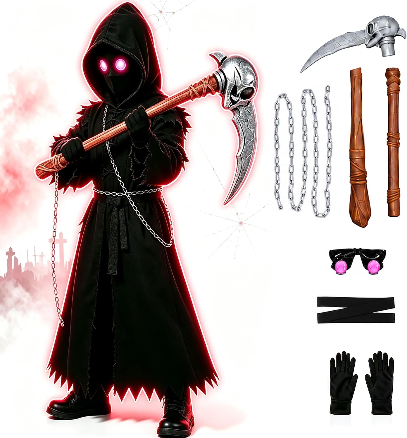 (-87%) BLmukce Sensenmann Kostüm Kinder, Halloween Kostüm Jungen mit Sense