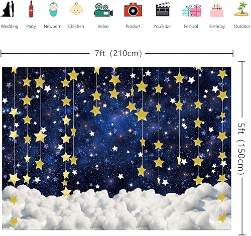 Miniatura 3 de INRUI Twinkle Twinkle Little Star - Telón de fondo para baby shower con purpurina de estrella dorada y galaxia cielo estrellado nublado, fondo de