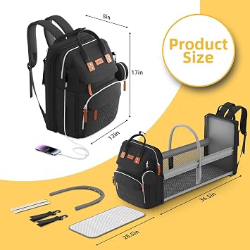 ISMGN Diaper Bag Backpack with Changing Station, Large Diaper Bag, Baby Bag, Multifunctional Diaper Bag, Black