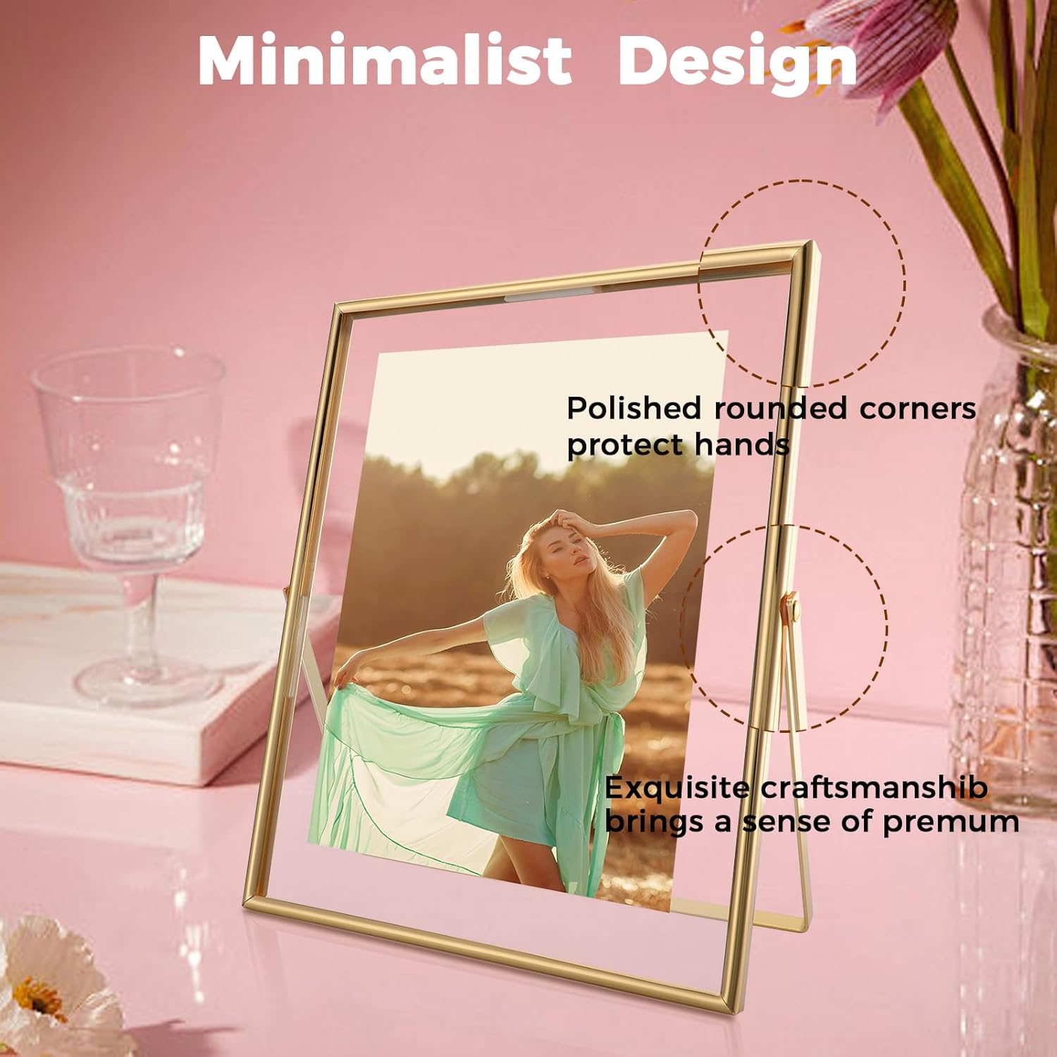 Gold Floating Frame, 8×10 inches, Vertical, For Picture 7x9, 6x8, 5x7, Tabletop Photo Frames, Classy Gift For Valentine, Birthday or Wedding - Image 3