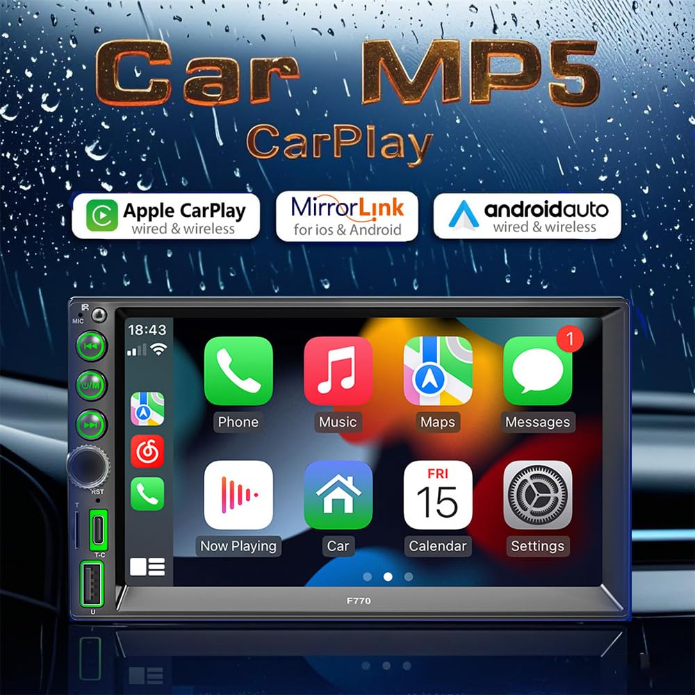 7" HD Touch Screen Mirror Link do radia samochodowego, 2 Din Wireless CarPlay i Android Auto do radia samochodowego, odbiorniki samochodowe z Bluetooth, nawigacja, kamera cofania FM/Type-C/AUX/RDS