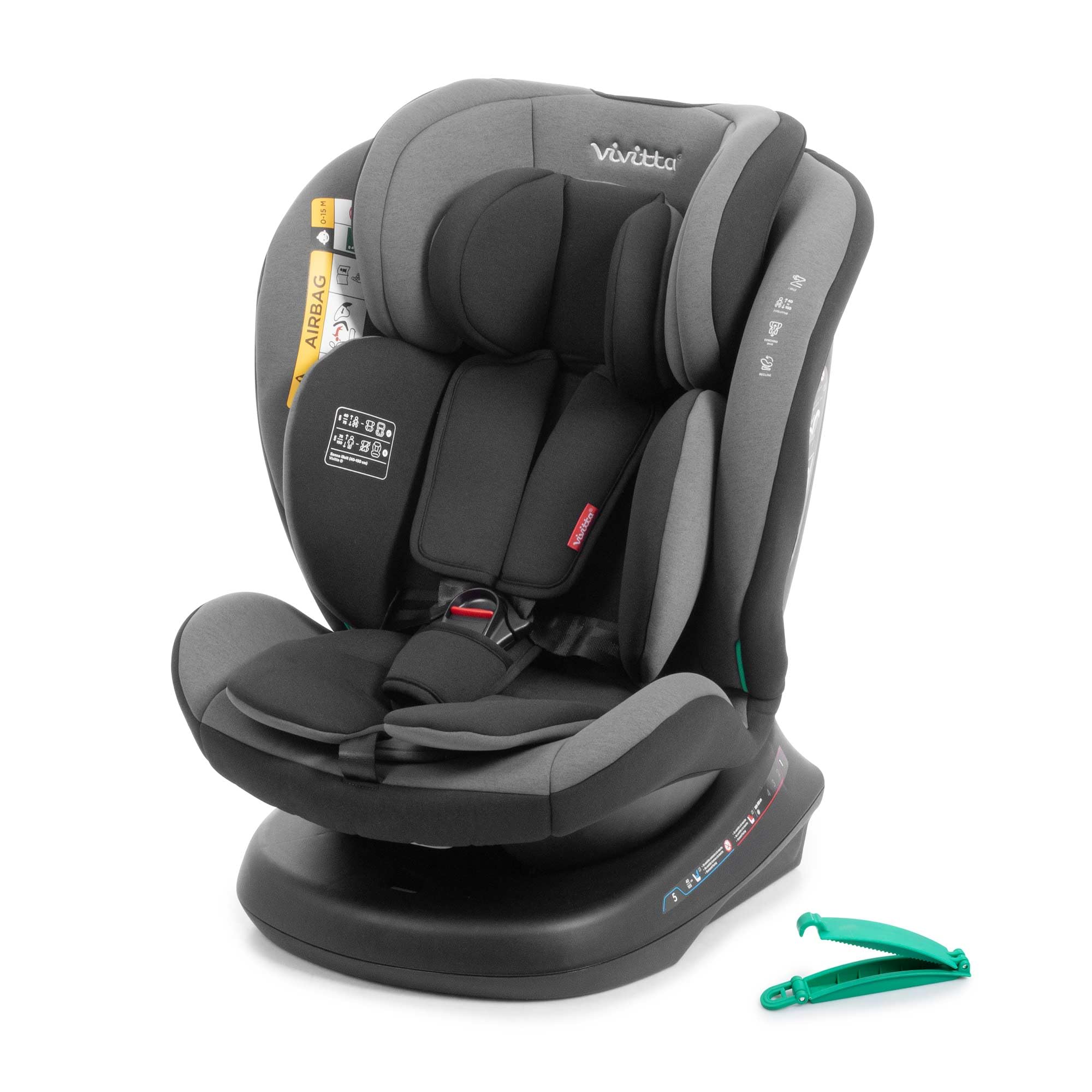 Silla de coche sin isofix SANNA 40-150cm – Edad: desde el nacimiento hasta los 12 años –I-size – Acontramarcha hasta los 105 cm, 4 años aprox - Sin Isofix (GRIS CENIZA)