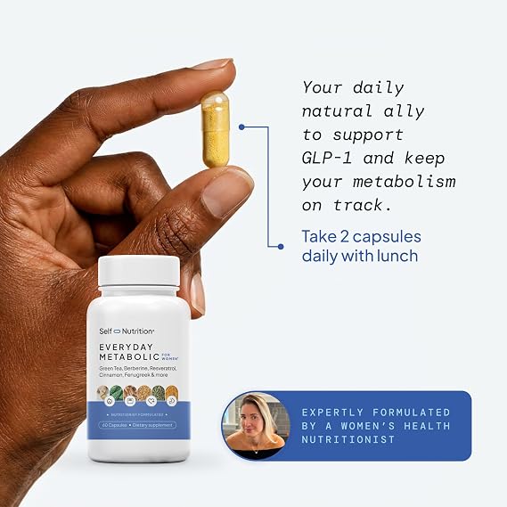 SELF NUTRITION GLP-1 Natural Supplement for Women Third-Party Tested - Metabolism & Appetite Support with Berberine, Green Tea, Cinnamon & Resveratrol Weight Management Supplement. Made in USA.