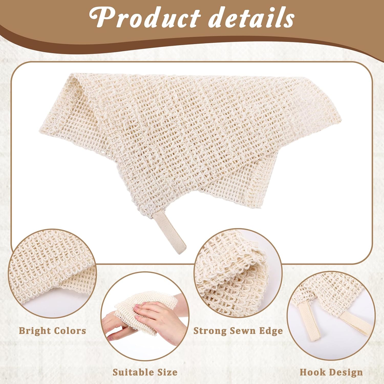 Thinp 2 Pcs Cotton Exfoliating Washcloth, 25 X 25cm Natural Body Wash Cloths for Face & Body Exfoliating Rag Gentle & Reusable Shower Wash Cloth for Smoother Skin
