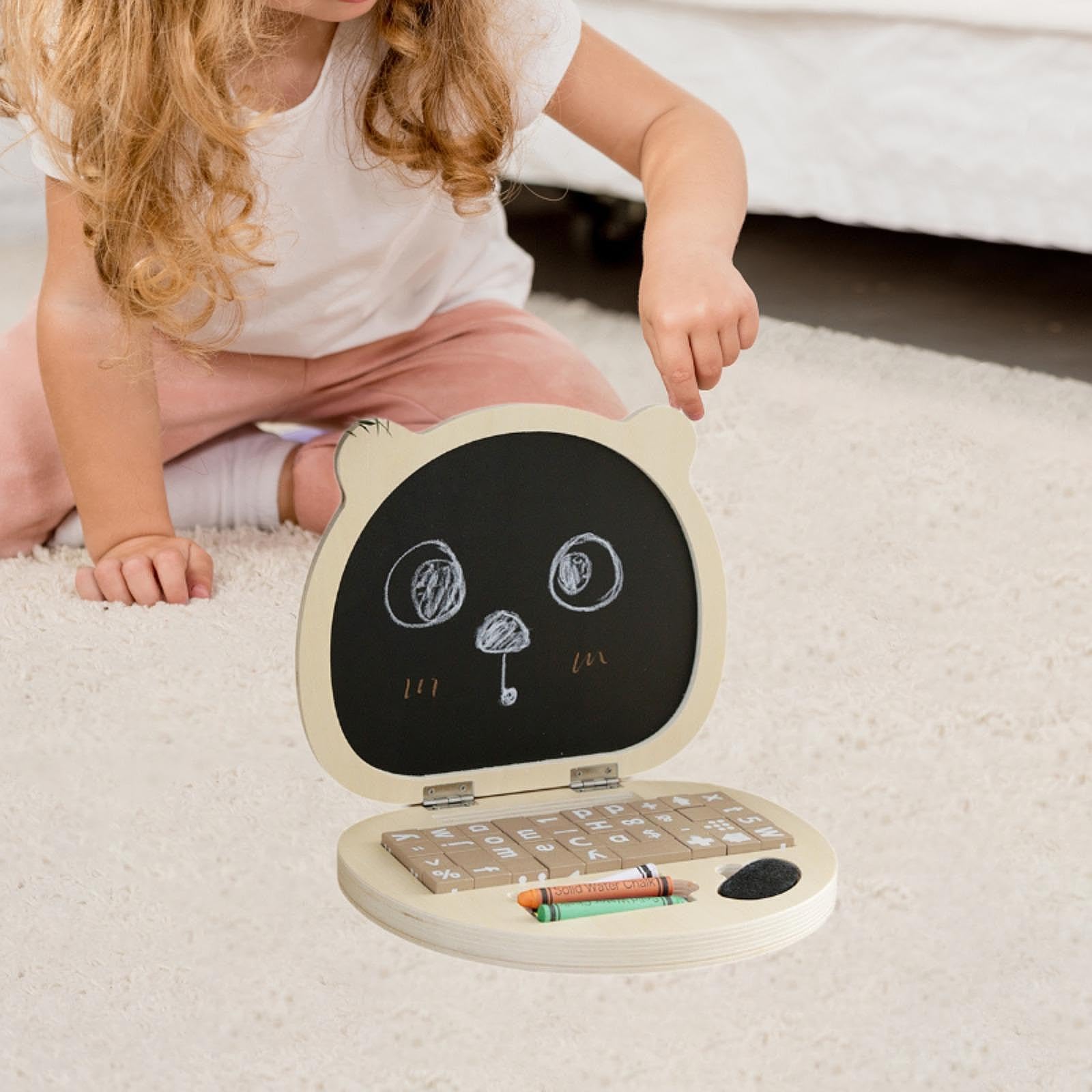 Giocattolo Per Laptop In Legno, Tavolo Da Disegno Portatile Con Blocchi Di Legno E Gessetti Ad Acqua Per Bambini Dai 3 Anni, Per Apprendimento E Gioco Di Finta