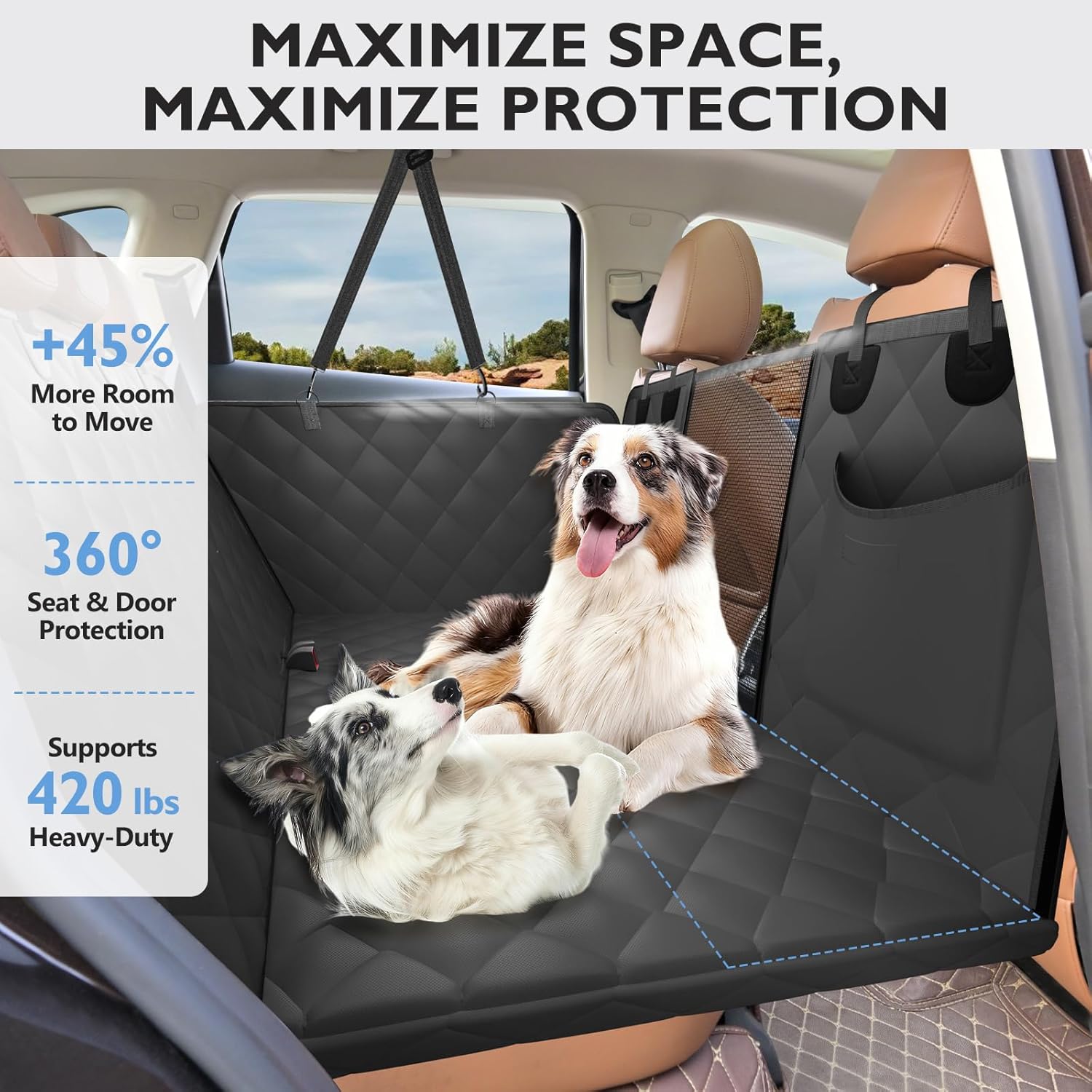 Back Seat Extender for Dogs-Large Space, Upgraded Egg Crate Foam Soft Dog Car Seat Cover Holds 420lb, Sturdy Backseat Extender for Dogs, Waterproof Pet Car Bed Dog Hammock for Car, SUV, Truck