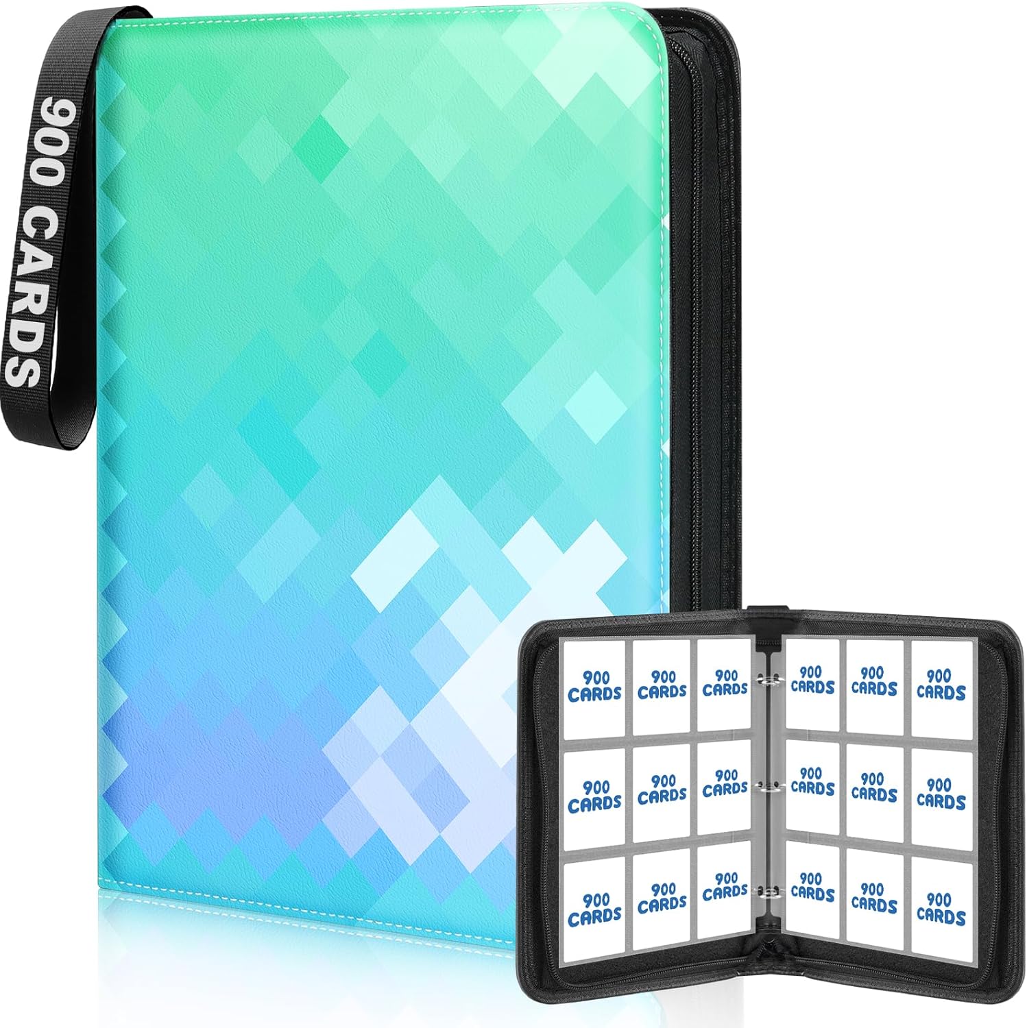 Trading Card Binder 9 Pocket, Holder 900 Pockets with 50 Removable Sleeves, Cards Binder Carrying Case Storage for Boys and Girls, 3 Ring Album Book for Sports,Game and Photo,Light Green