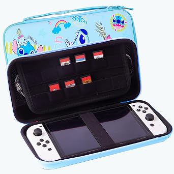 PERFECTSIGHT Switch Carrying Case for Nintendo Switch OLED, Cute Portable Travel Switch OLED Carry Case Inner Protective Storage Bag for NS Console & Accessories Blue ST