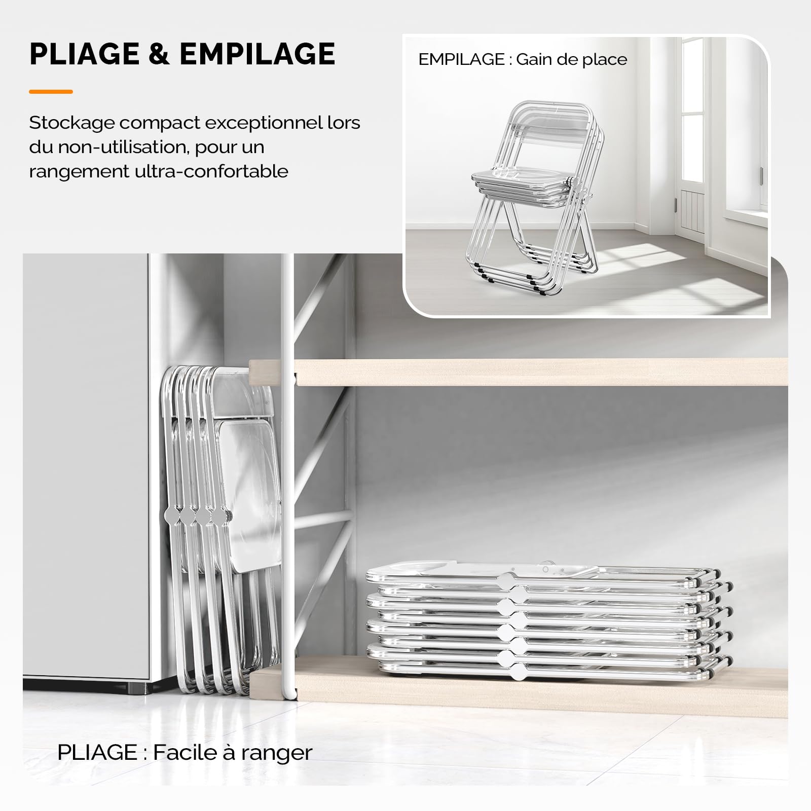 Bonnlo Chaise Pliante, Set de 4 Chaises, Chaise de Jardin Pliante, pour l'Intérieur et l'Extérieur, Empilable, en Métal & Plastique, jusqu'à 158Kg (4, Blanc)