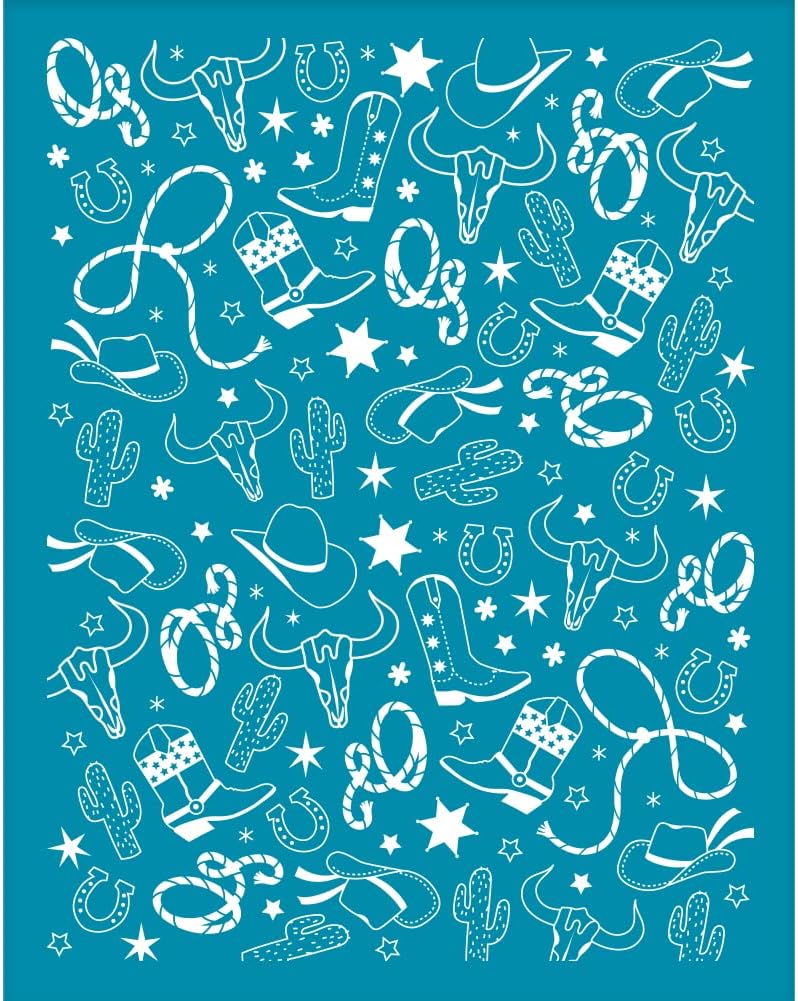 4x5 Inch Western Cowboy Silk Screen for Polymer Clay Cactus Silk Screen Printing Stencils Cow Reusable Clay Stencils Non-Adhesive Transfer Stencil for Polymer Clay Earring Jewelry Making