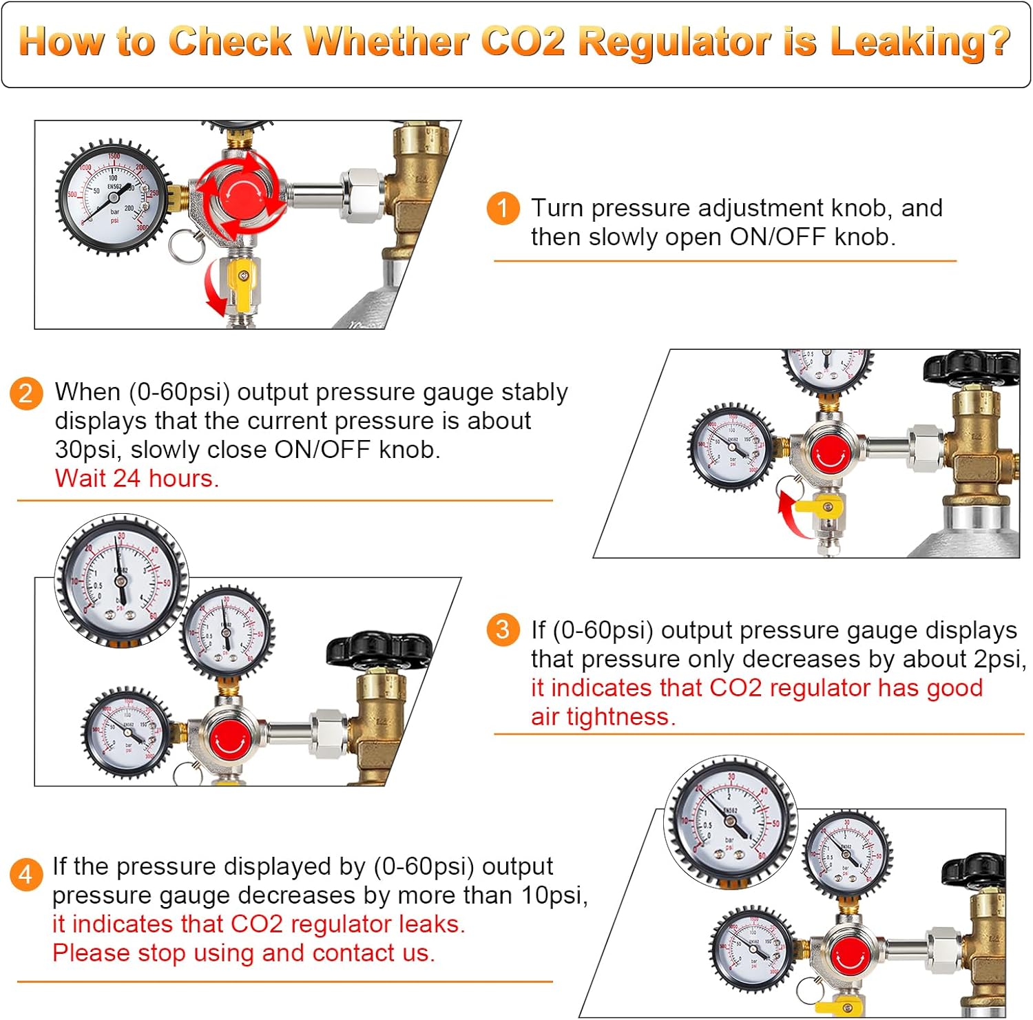 Kegerator Co2 Regulator, CGA-320 Kegerator Gauge Beer Keg Co2 Regulator with Safety Relief Valve, Co2 Tank Regulator Kegerator Regulator with Hose Clamps for Co2 Cylinder Tank