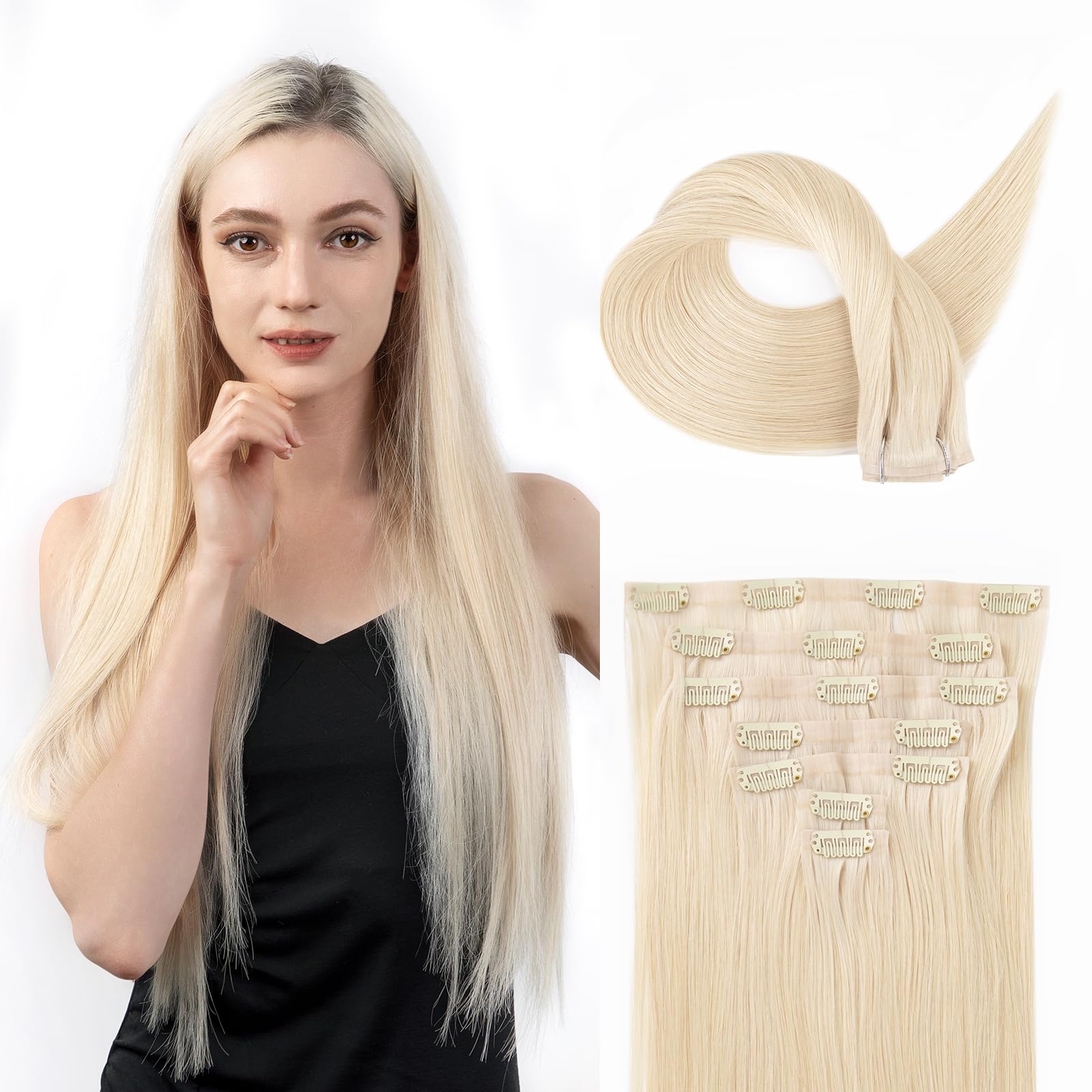 SOBEAUTY Clip in Hair Extensions, 100% Real Human Hair Remy Natural Volume Hair Extensions Clip-ins