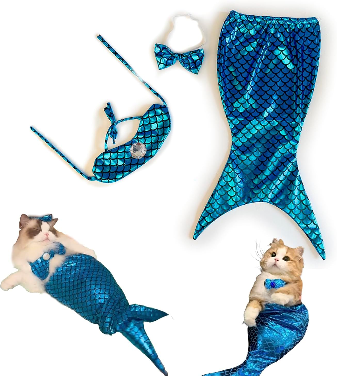 Cat Funny Costumes, Mermaid Costume, Mermaid Tail for Cats Creative Decorative Clothing for Small Dogs, Tails Funny Photo Props and Party Supplies (