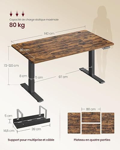 VASAGLE Scrivania Elettrica Regolabile in Altezza, 140 x 80 cm - 3