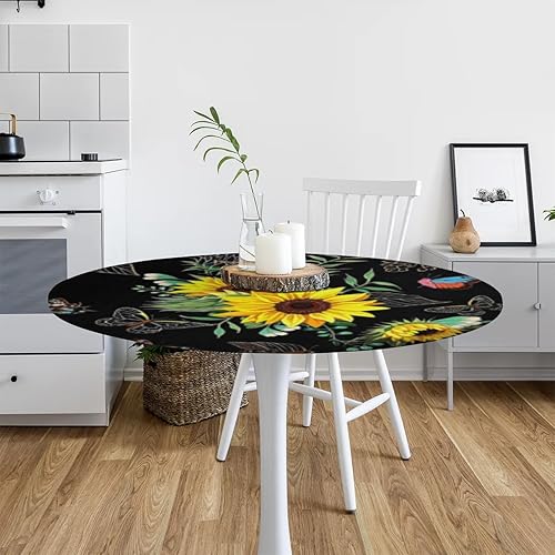 Vista 201 de Cardinal Bird - Mantel redondo ajustable con borde elástico de 36 a 42 pulgadas, mantel redondo elástico, impermeable, lavable, mantel circular