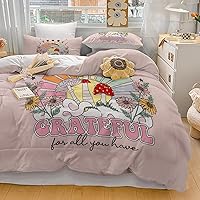 Vista 133 de SOULZZZ Juego de ropa de cama retro hippie tamaño matrimonial, edredón floral de hongos margaritas para niñas y mujeres, edredón negro con 2 fundas