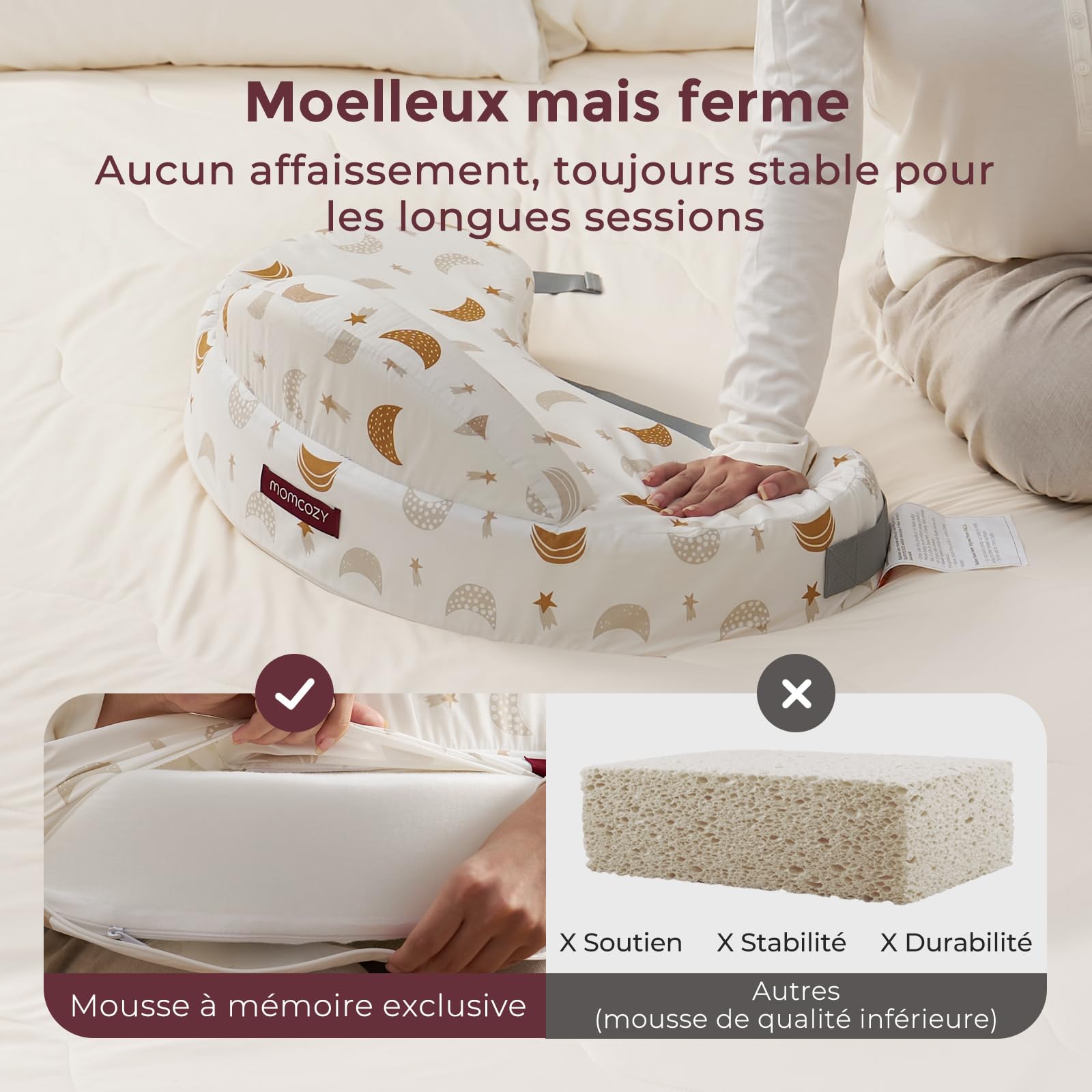 momcozy Coussin d'allaitement à Protection Sécurisée - Mousse Mémoire Ferme et Élastique - Soutien Ergonomique Stable - Large, Réglable, Housse Amovible, Ciel Étoilé