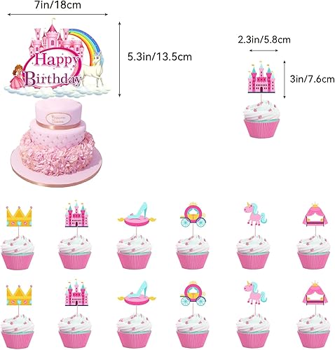 Miniatura 4 de 33 piezas de suministros y decoraciones para fiestas de cumpleaños temáticas de princesa, pancarta de castillo de feliz cumpleaños, globo de látex,