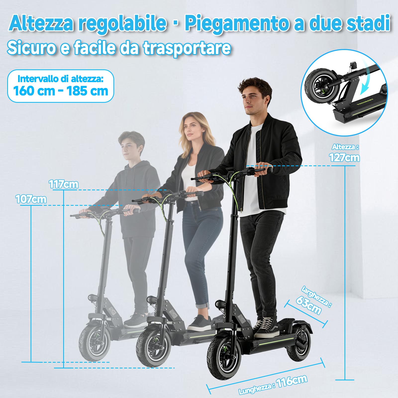 Monopattino Elettrico Adulto, 500W,Autonomia 55-90KM, 13AH/18.2AH Massimo 150 kg, Doppio Ammortizzatore e Freni Disco Anteriori Posteriori,Pneumatici 10 Pollici,E-Scooter Pieghevole