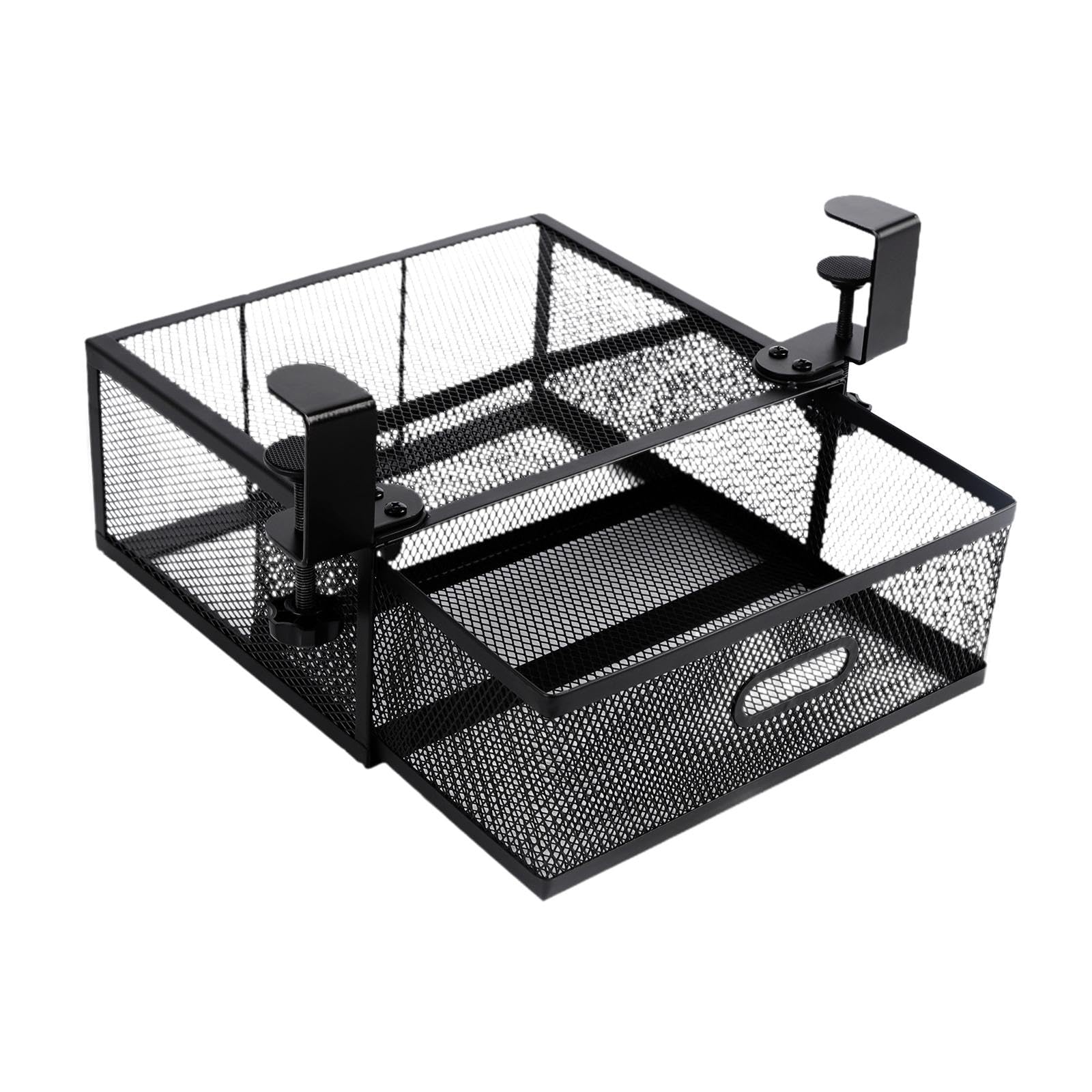 Organizador de cajón de malla debajo del escritorio, estante colgante, gran capacidad, ahorro de espacio para el hogar y la oficina, sin taladro, Negro