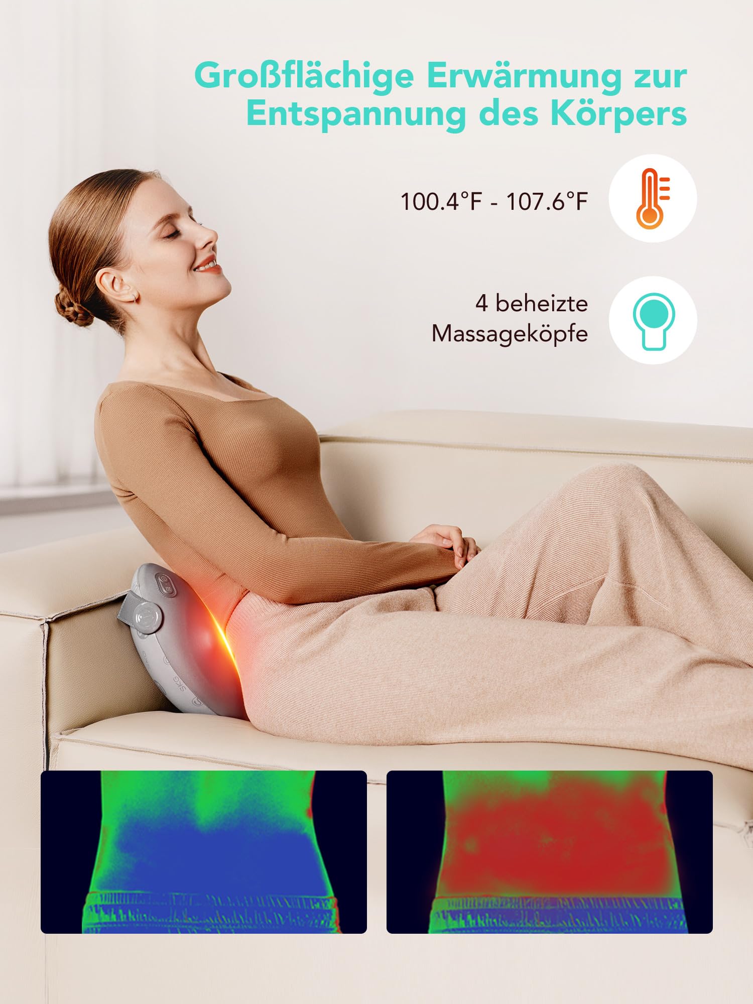 SKG Shiatsu Massagegerät, Massagekissen für Nacken Schulter Rücken kabelloses Rücken- und Nackenmassagegerät zur Schmerzlinderung von tiefem Gewebe, Geschenke für Mama Rrauen,T1-2 PRO