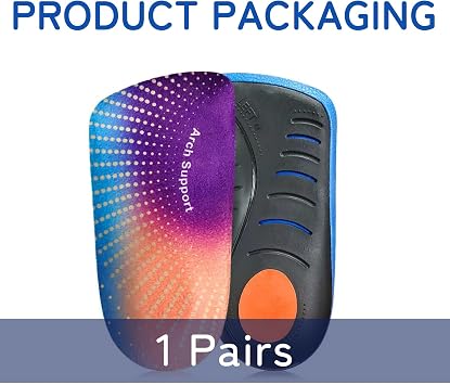 3/4 Orthotics Shoe Insoles for Men Women, High Arch Supports Shoe Inserts for Plantar Fasciitis, Flat Feet, Over-Pronationand Heel Pain (UK Men 5-6/Women 7-8)