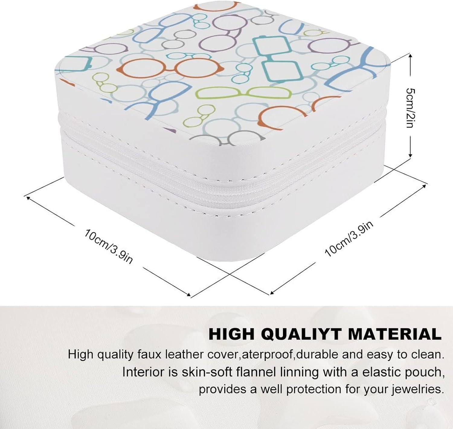 Jewelry Box, PU Small Portable Travel Case, Organizer Display Storage Holder Box for Rings, Earrings, Necklaces, Bracelets - Sunglasses Colorful Pattern image 2