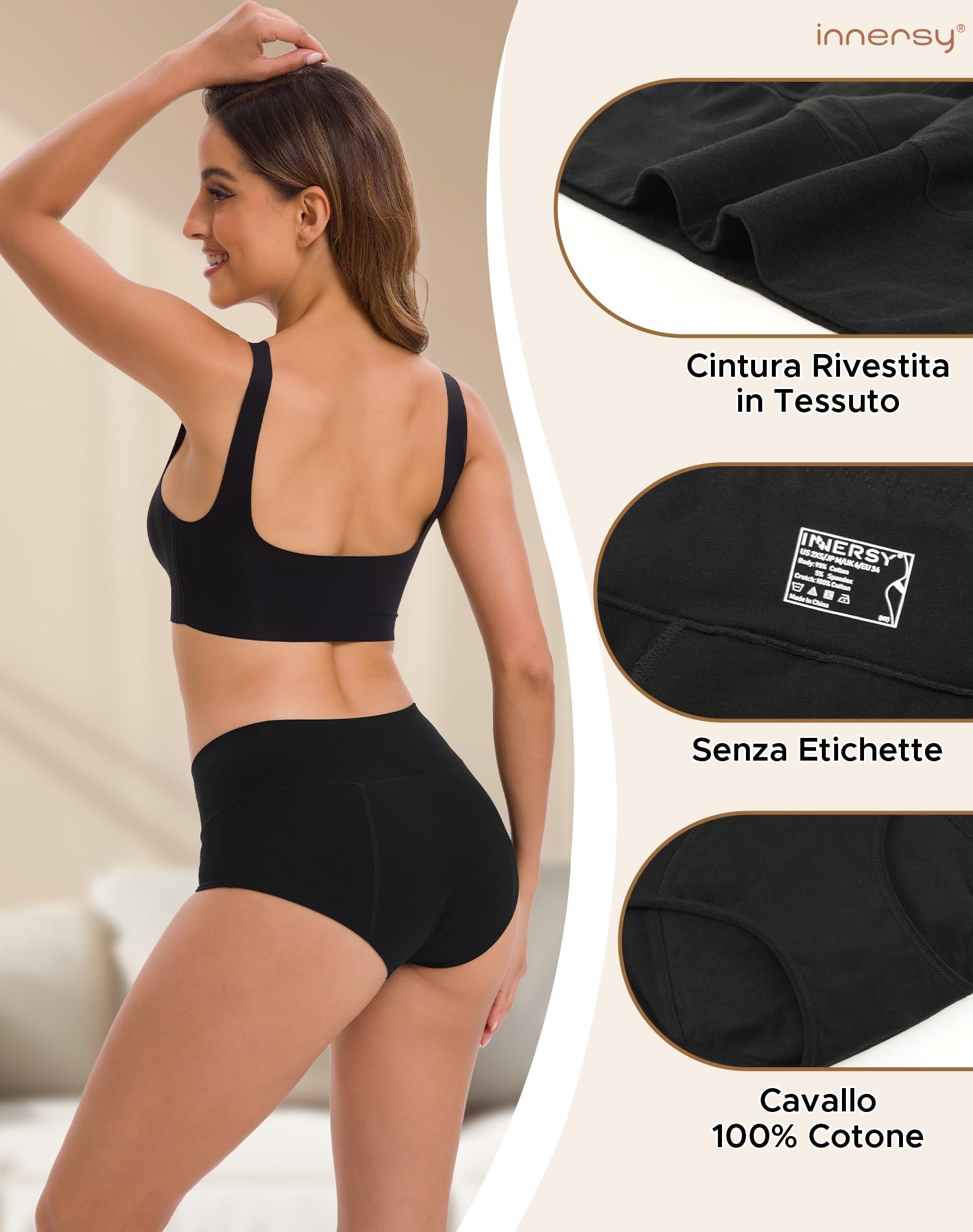 INNERSY Mutande Assorbenti Donna Vita Alta Slip Cotone Ciclo Mestruale Intimo Post Parto Pacco da 3