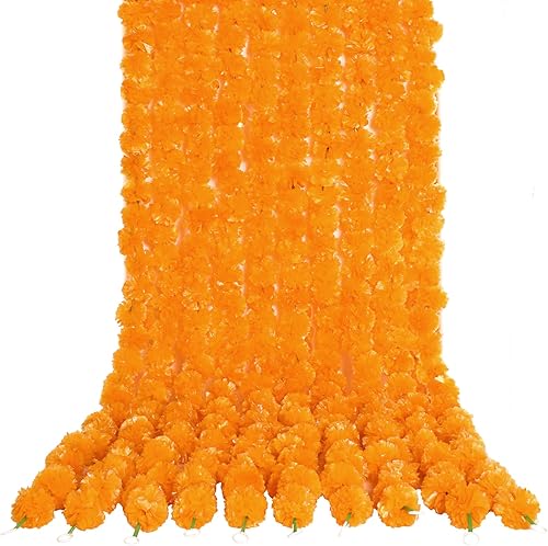 Miniatura 2 de Tigeen 24 guirnaldas de flores artificiales de caléndula de 5 pies de largo para decoración de manto de bodas, guirnaldas de imitación de guirnaldas