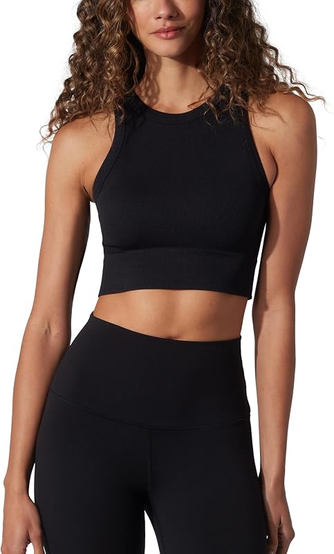 90 Degree By Reflex Womens Seamless Tank Top Ribbed Fitted Racerback Shirt 3 Pack | Black/Black/Black | Large image 5
