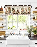 Vista 74 de Cenefa de cocina para ventanas, Día de la Independencia, pentagrama, textura de arpillera a cuadros, semitransparente, con bolsillo para barra