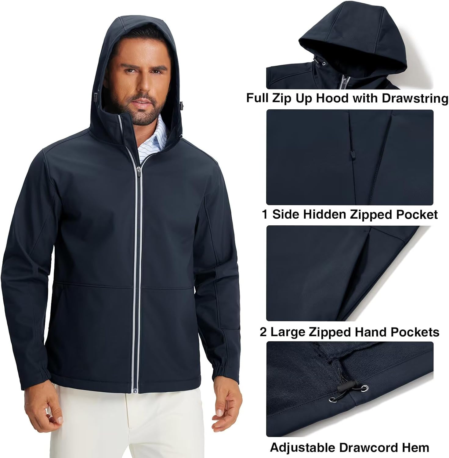 M MAELREG Mens Fleece Softshell Jacket Lightweight Insulated Water Resistant Windbreaker Hooded Winter Jacket for Golf Casual - Image 3