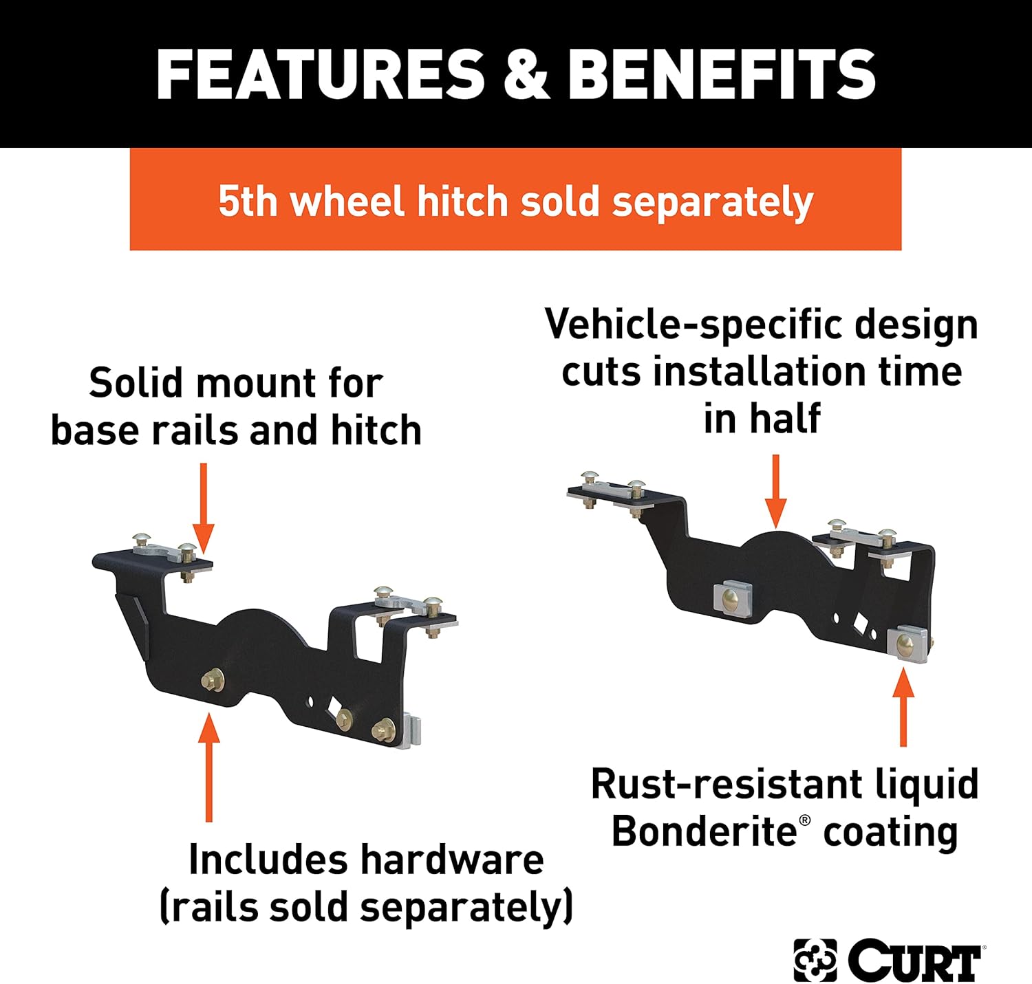 CURT 16911 5th Wheel Installation Brackets, Fits Select Ford F-150