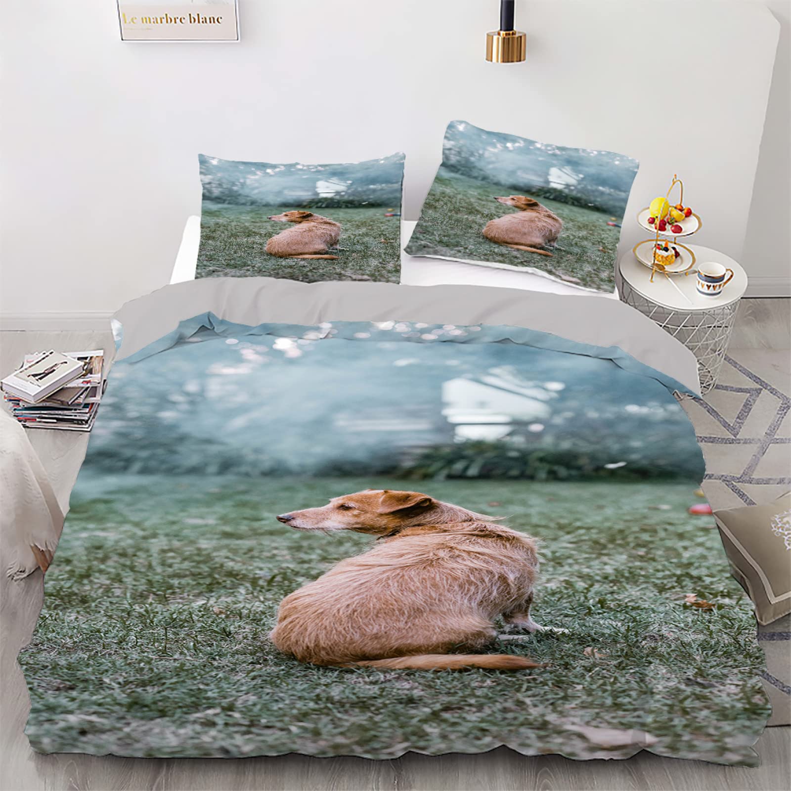 Parure de lit 220x240 animal bleu en microfibre avec 2 taies d'oreiller pour adulte