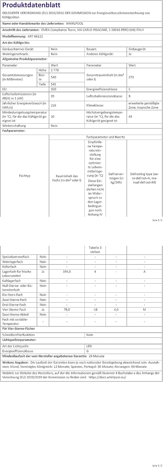 Whirlpool ART66122 frigorifero con congelatore Incasso (posizionamento) 273 L