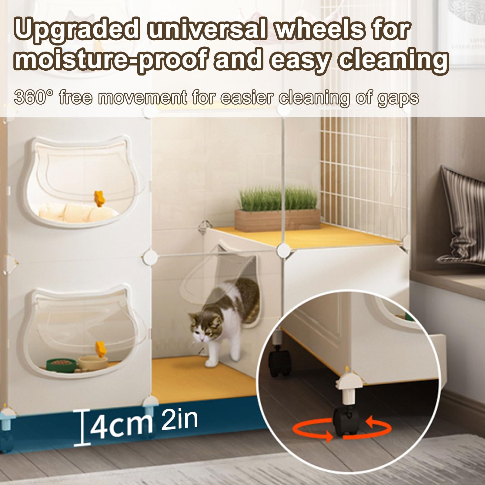 Cage pour Chat avec Bac à Litière, Enclos Chat à 3 Niveaux, Grand Parc Amovible, Appartement pour Chat, Catio D'intérieur for 1 à 2 Chats