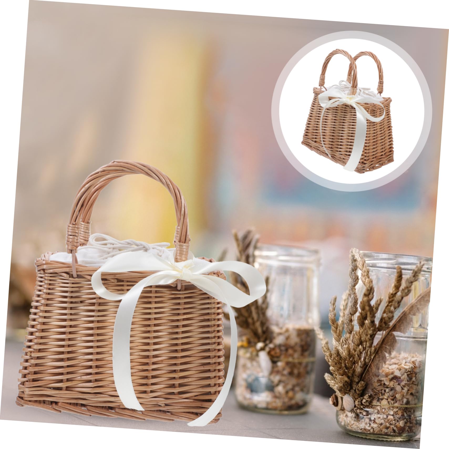 SOLUSTRE Blumenkorb und Henkel Kleiner mit Rattan Quadratischer aus Handgewebt Dekorativer Geschenkkorb Hochzeit Baumwollstoff für Heimdekoration