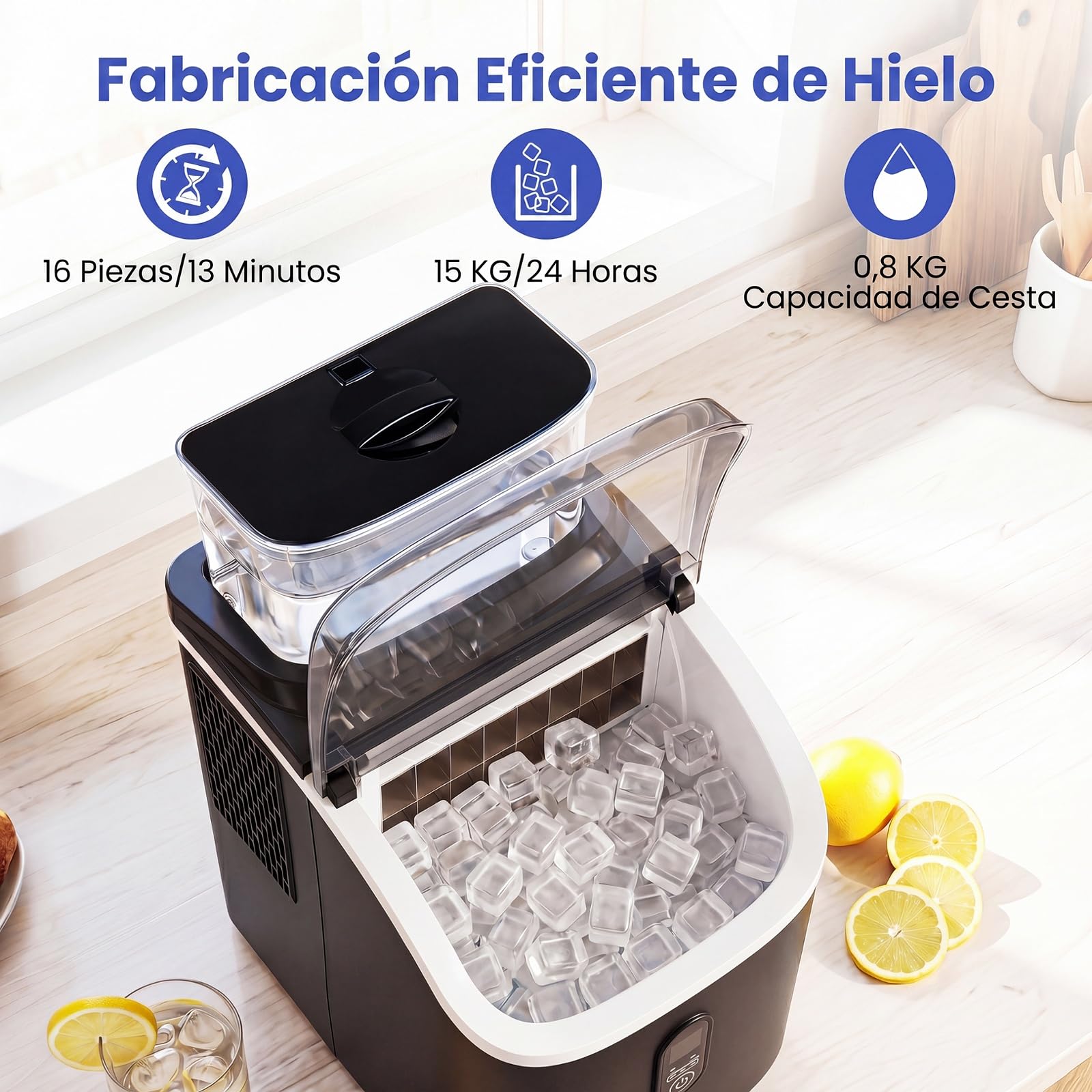 COSTWAY Máquina de Hielo para Encimera con Depósito Externo, 15 kg/Día (Negro)