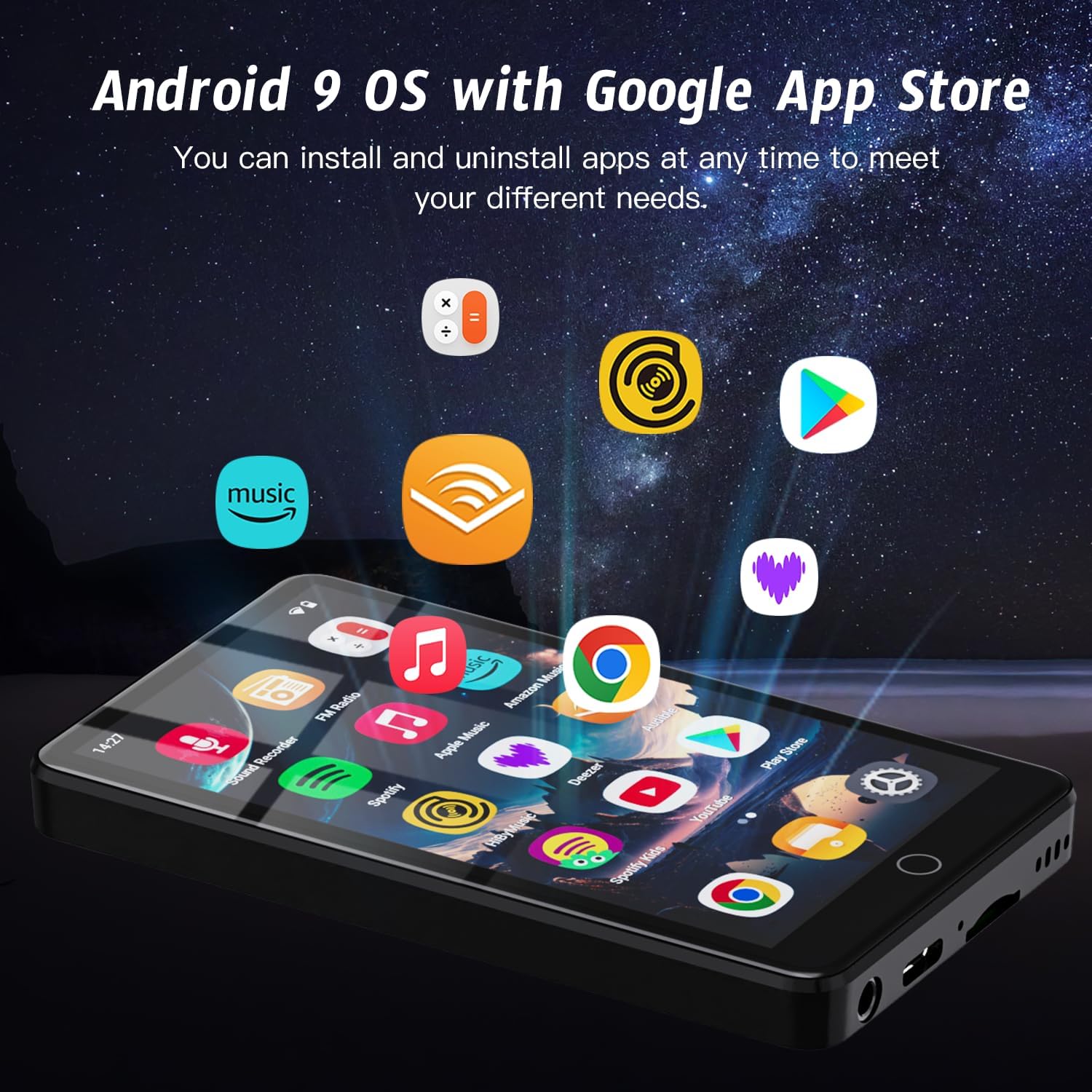 144GB MP3 Player with WiFi & Bluetooth, 4.02” IPS HD Touch Screen, MP4 Player with Speakers, Music Player for Kids, Android Music Player Preloaded with Spotify, Deezer, Play Store