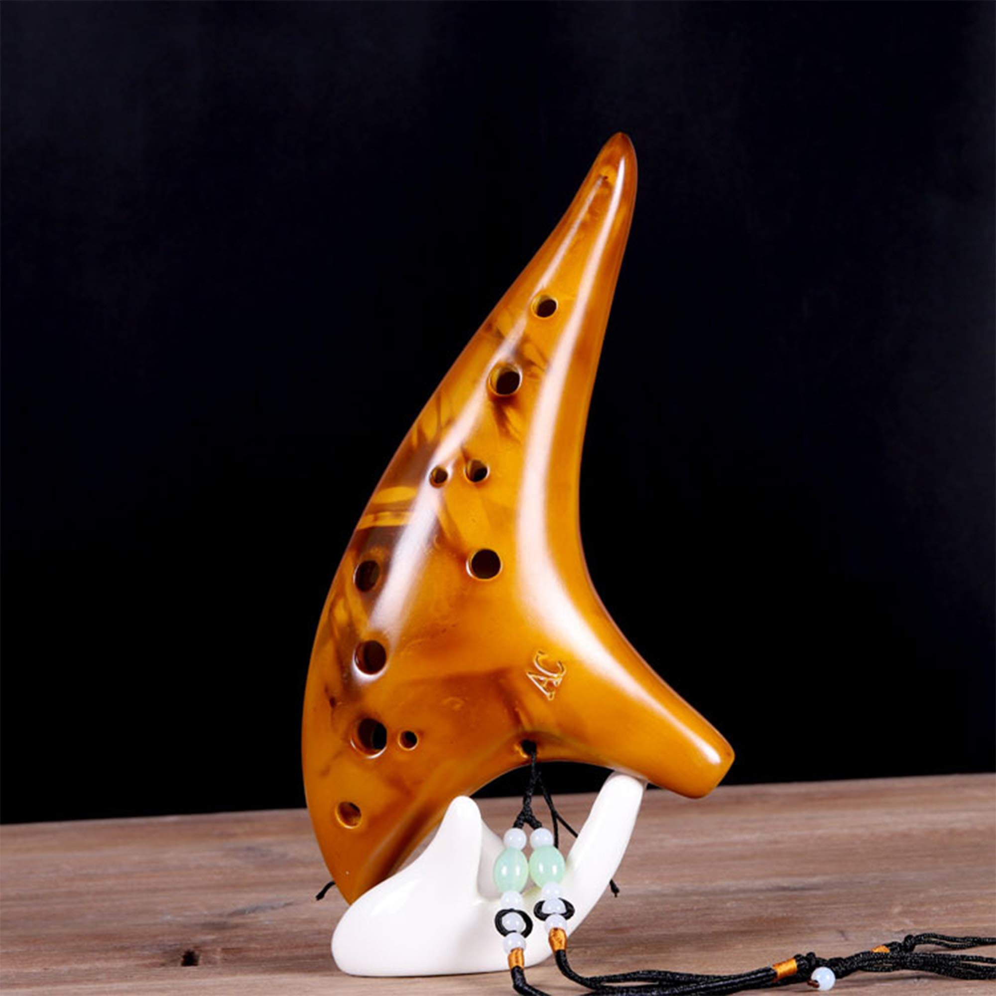 Ocarina, ocarina 12 fori, replica in ceramica, Alto C Crackle Pattern Ocarinas Ceramica, strumento musicale, Zelda Ocarina con sacchetto protettivo, Songbooks Neck Perizoma Neck Cord(Giallo)