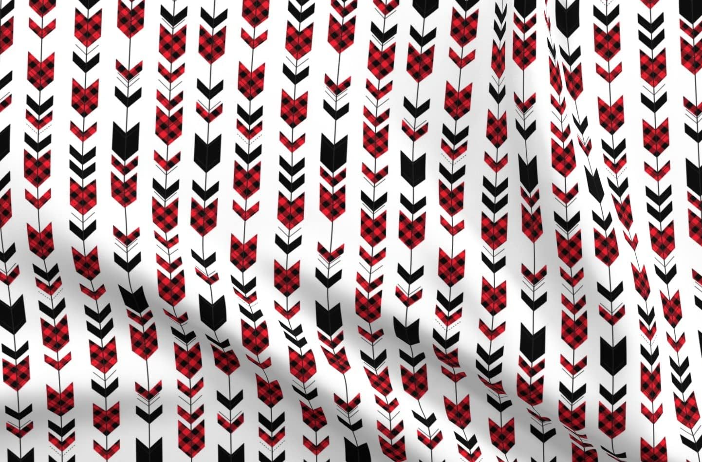 Spoonflower Fabric - Buffalo Plaid Arrows Small Scale Red Lumberjack Trendy White Printed on Upholstery Velvet Fabric Fat Quarter - Upholstery Home Decor Bottomweight Apparel
