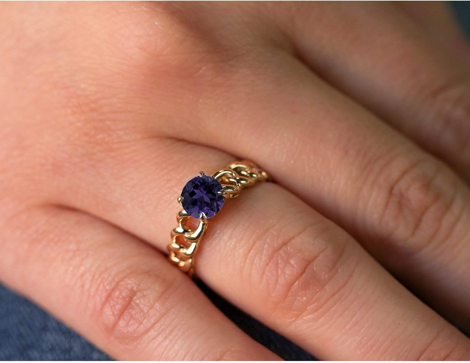 Kobelli Chain Links 6mm Amethyst Ring