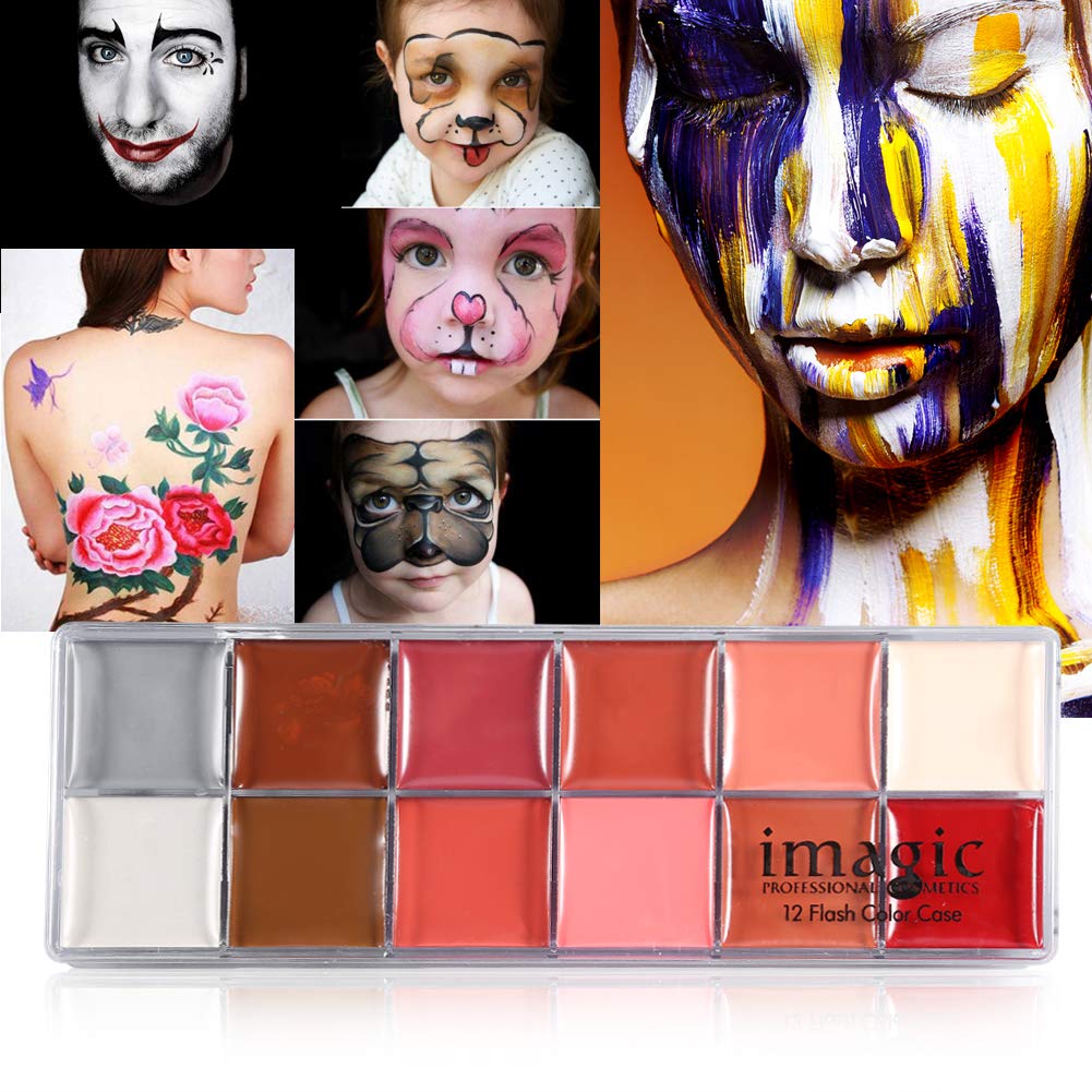 Face Paint, 2 Types 12 Colors Body Flash Oil Painting Pigment Makeup Tool Fancy Dress Artist Palette for Halloween Christmas Makeup Parties (#1)