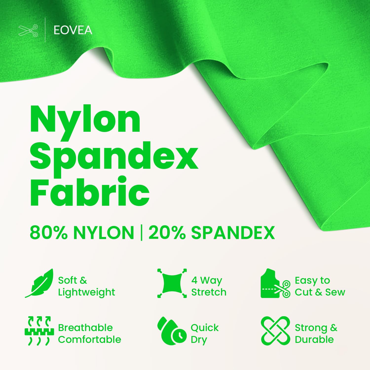 EOVEA - Tela de nailon y elastano por yarda – 230 g/m² – Tela elástica en 4 direcciones – 58/60 pulgadas (150 cm) de ancho, ropa deportiva, ropa deportiva, ropa de baile, ropa de yoga y traje de baño