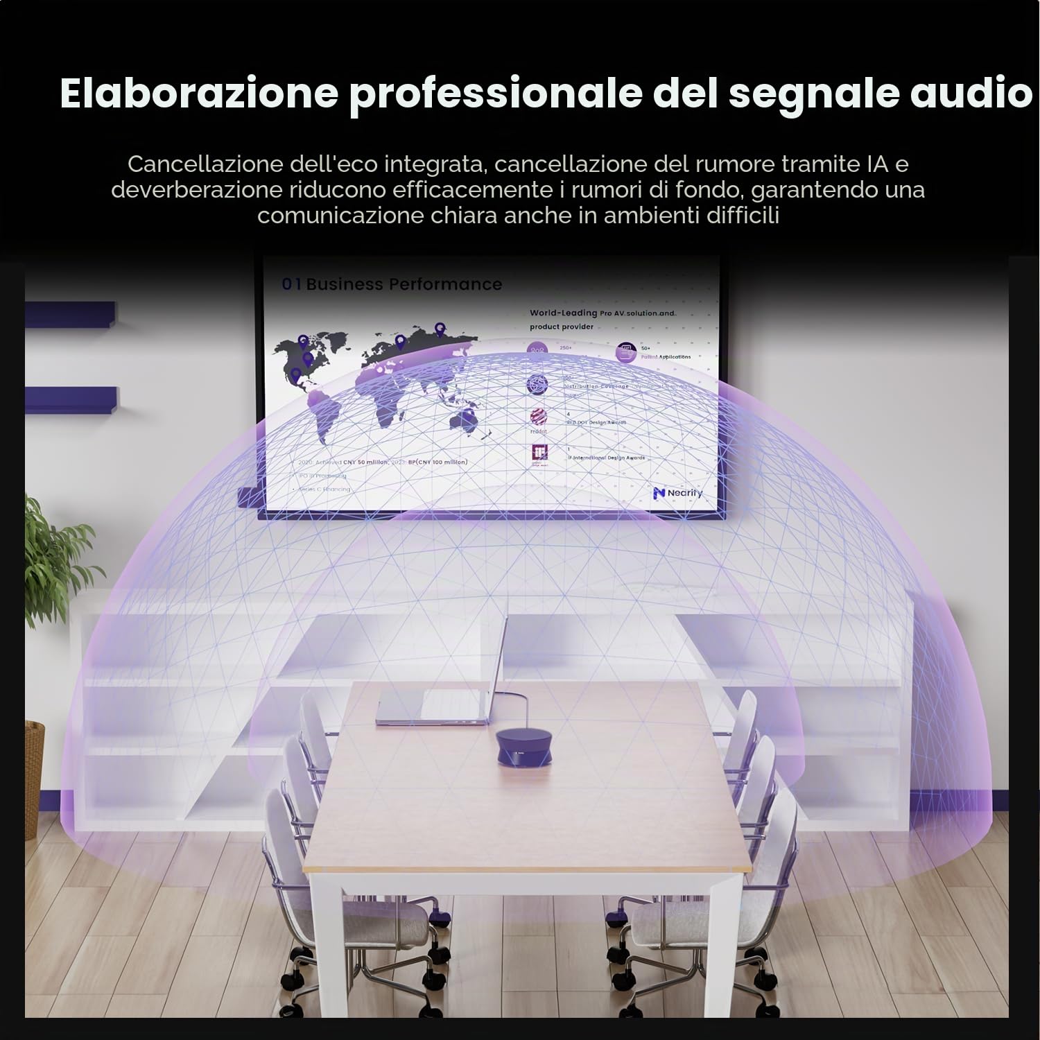 NEARITY A11 Altoparlante per conferenze, 4 microfoni USB Altoparlante AI con cancellazione del rumore 13ft Audio Pickup Plug and Play, per computer per conferenze online in ufficio